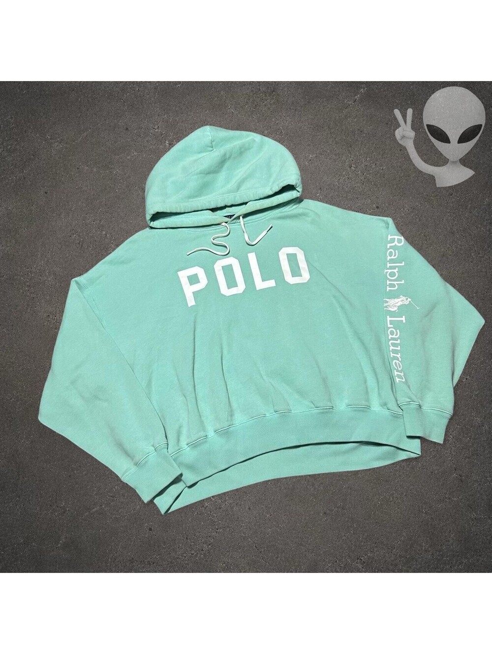 Polo Ralph Lauren Pullover Hoodie Womens XXL Turquoise Blue Oversized Spellout